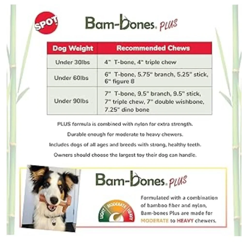 SPOT Bam-Bones PLUS Dog Chew Toy - Bamboo & Nylon, 4”, Chicken Flavor- NWT